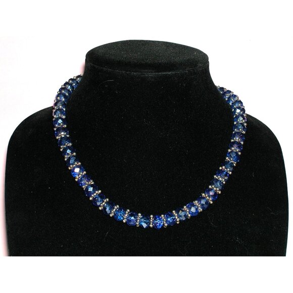 Handmade Faceted Blue Crystal Beaded Necklace With Silver Accents - Picture 1 of 2